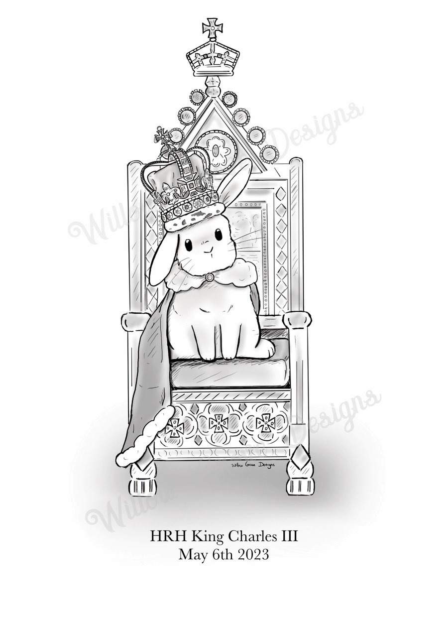Commemorative coronation bunny art A4 print 