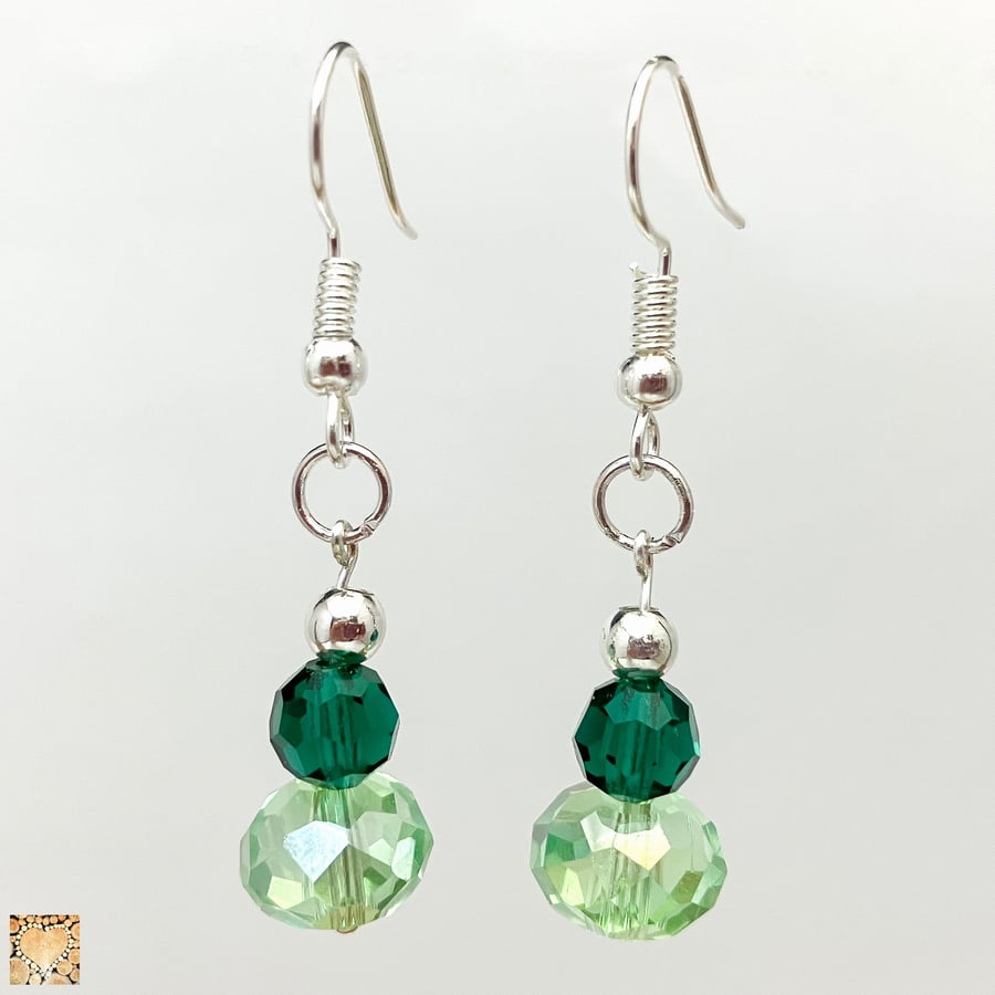 Green and Silver Bead Dangle Earrings