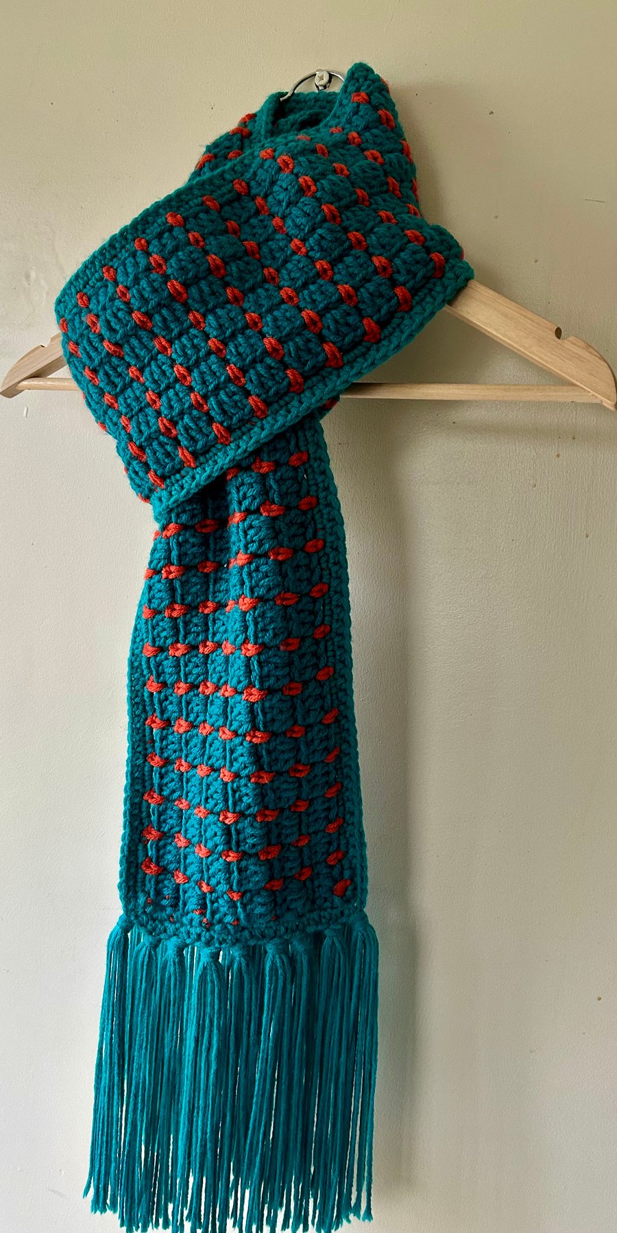 Long Crochet Scarf (8ft) Teal and Orange - Ideal Gift