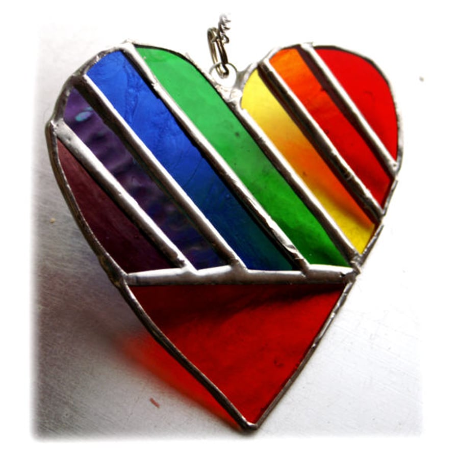 Love Heart  (Rainbow)  Stained Glass Suncatcher Diagonal