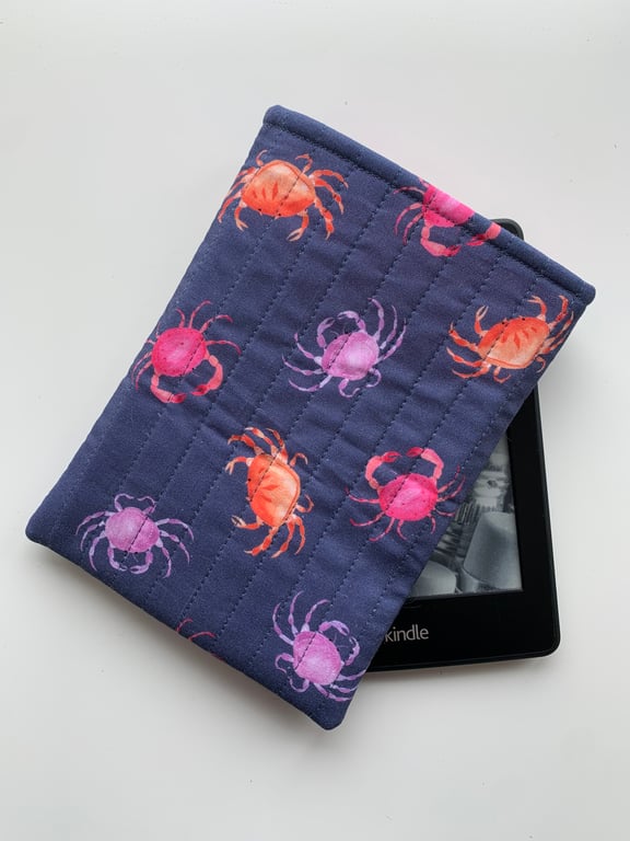 Crab Print Quilted Cotton Fabric Sleeve for 6” Kindle 