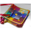 Patchwork Rainbow Dichroic Dish 12cm Fused Glass Square 002