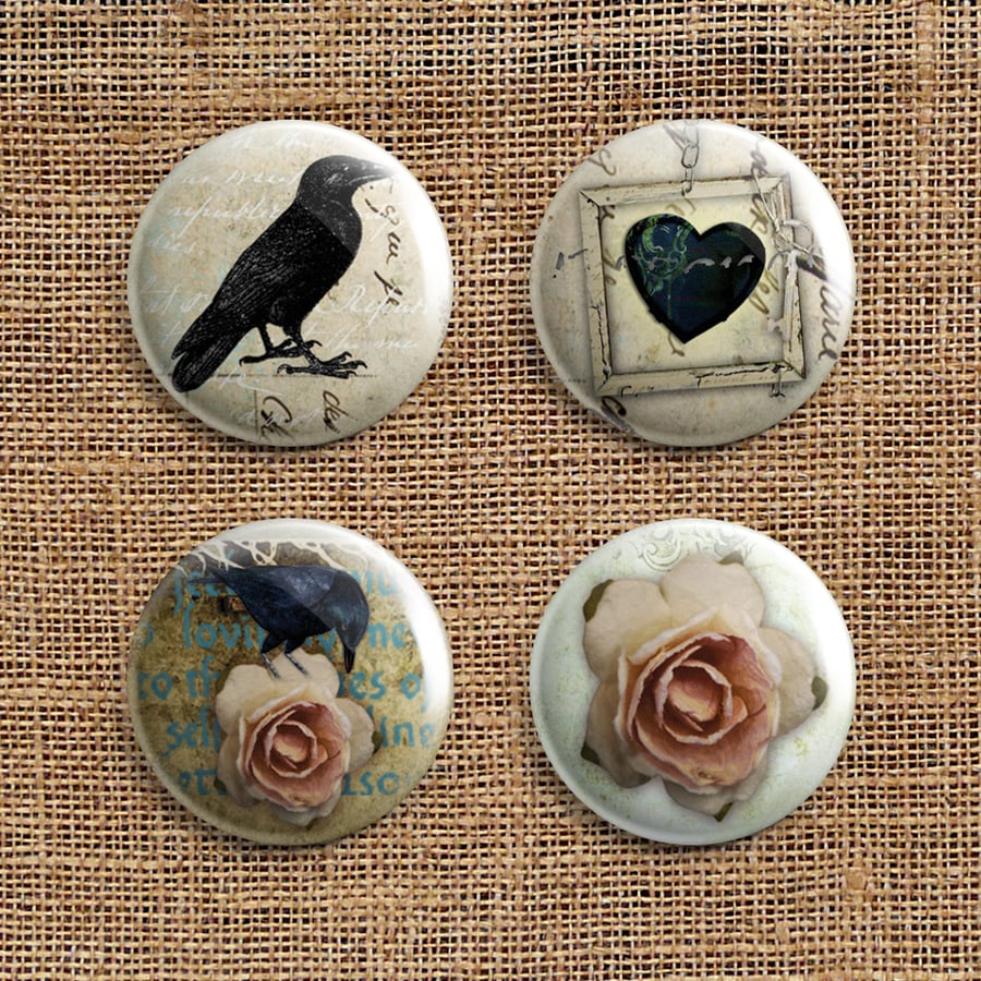 Badge Pack – Set Of 4 Roses and Ravens Button Badges (RR)