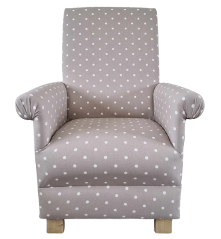 Clarke Taupe Dotty Spot Fabric Chair Adult Armchair Polka Dots Beige Small Spots