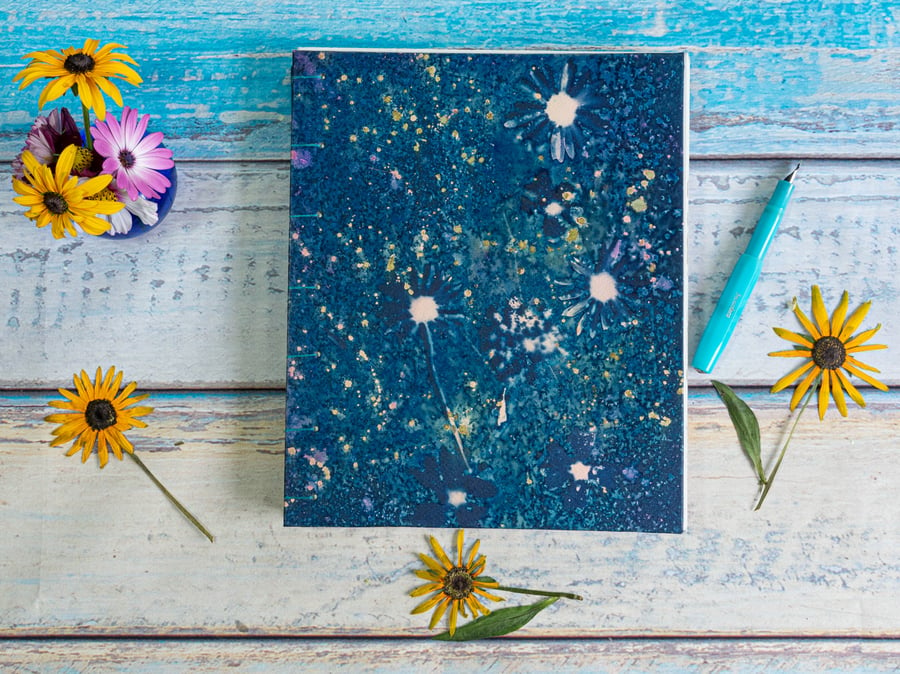 Wiltshire Wildflower Meadow with Pink & Gold Sparkles, 8 x 10 journal (Folksy010