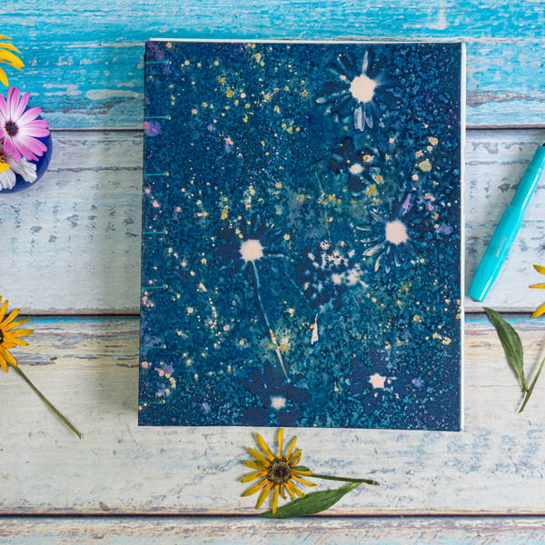 Wiltshire Wildflower Meadow with Pink & Gold Sparkles, 8 x 10 journal (Folksy010