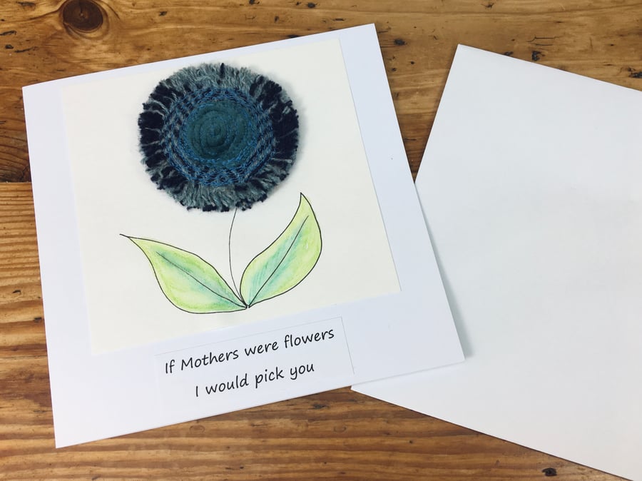 Tweed brooch, Handmade Mum card & brooch gift duo, Mum Birthday, Flower brooch