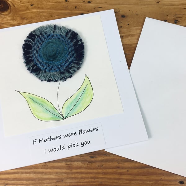 Tweed brooch, Handmade Mum card & brooch gift duo, Mum Birthday, Flower brooch