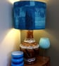 Dramatic Abstract BLUE BARKCLOTH Vintage Fabric Lampshade - Image 4