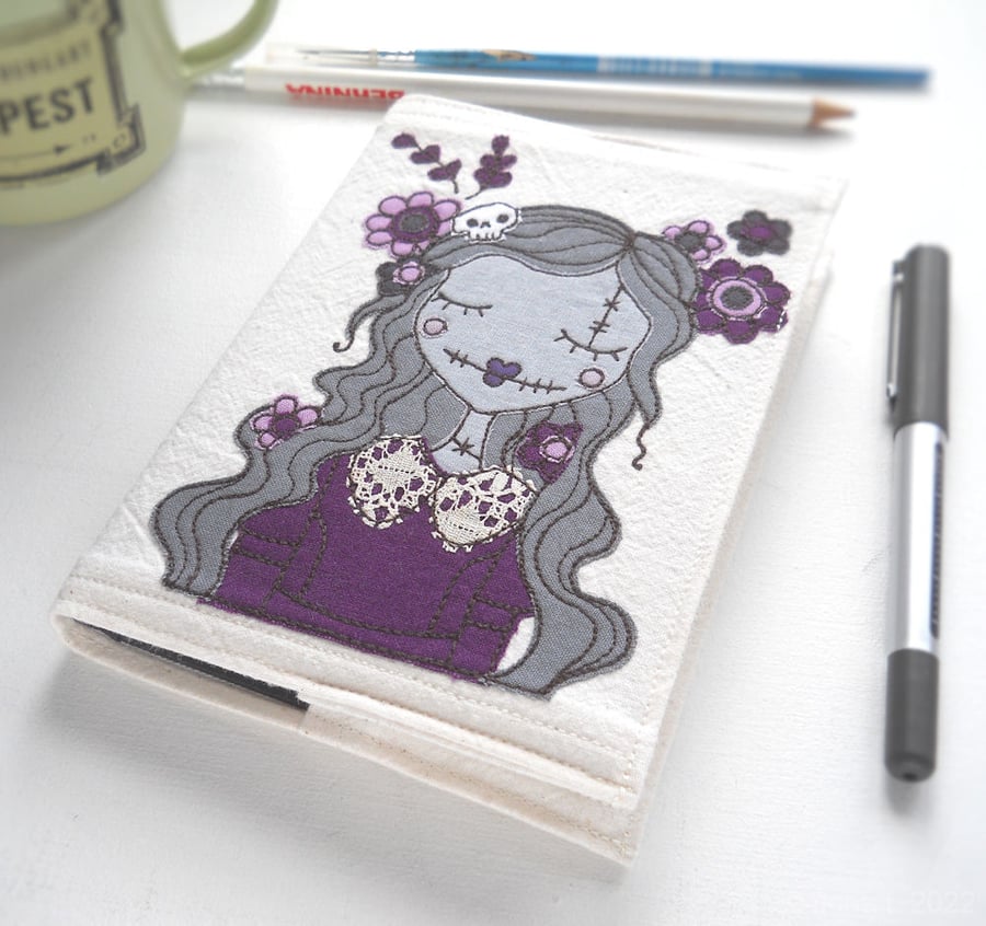 freemotion embroidered floral lady zombie A6 sketchbook notebook