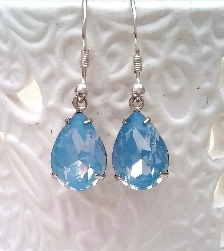 Sky Blue Vintage Glass Earrings 