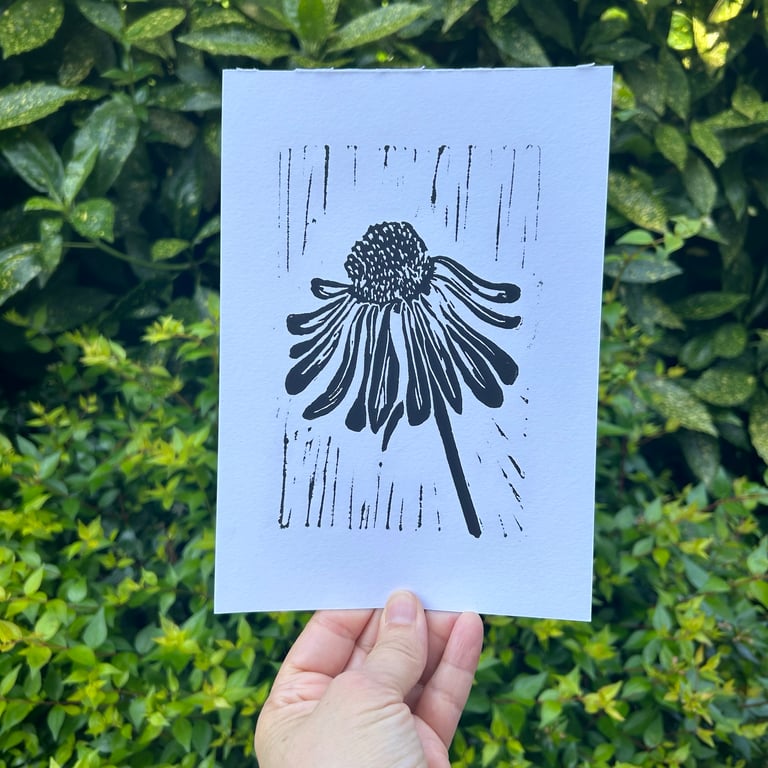 'Look To the Sun Flowerhead' A5 Original Lino Print 
