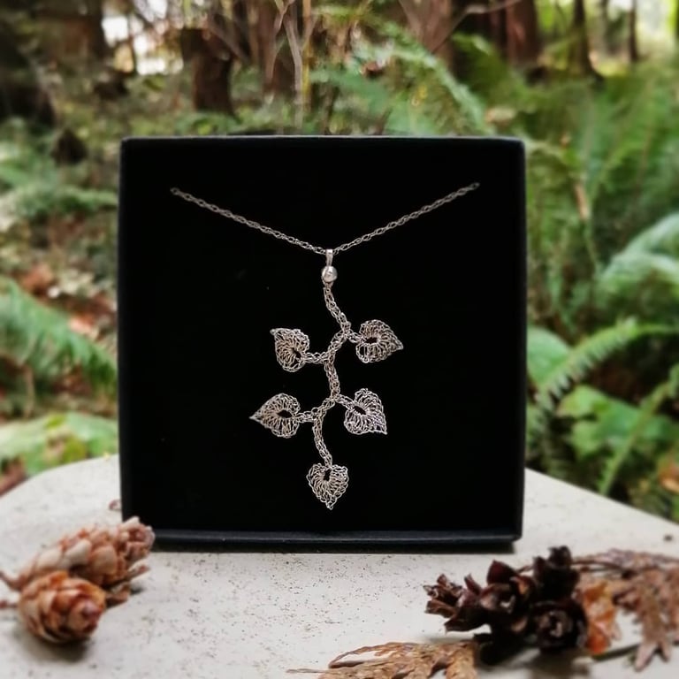 Vine Leaf Eco .999 Silver Lace Crochet Necklace 