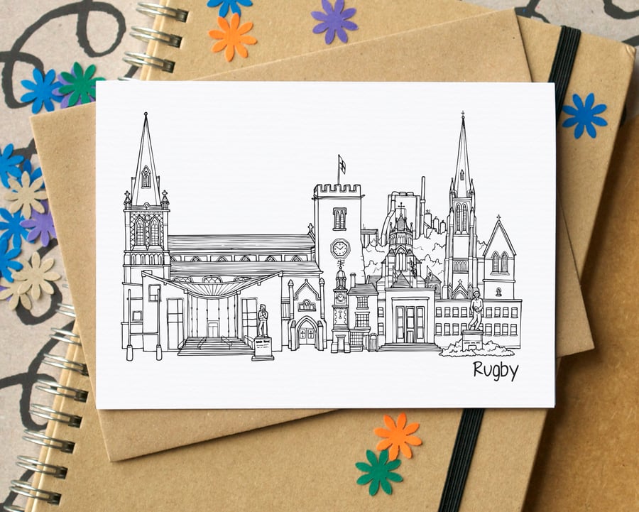 Rugby Warwickshire Skyline Greetings Card