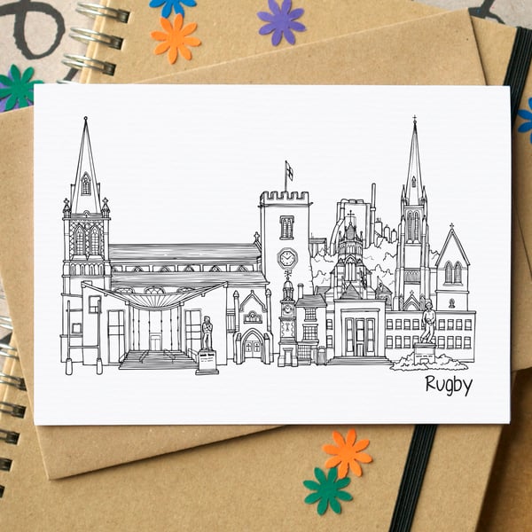 Rugby Warwickshire Skyline Greetings Card