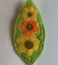 Large felt brooch, flowers on green leaf. - Image 2