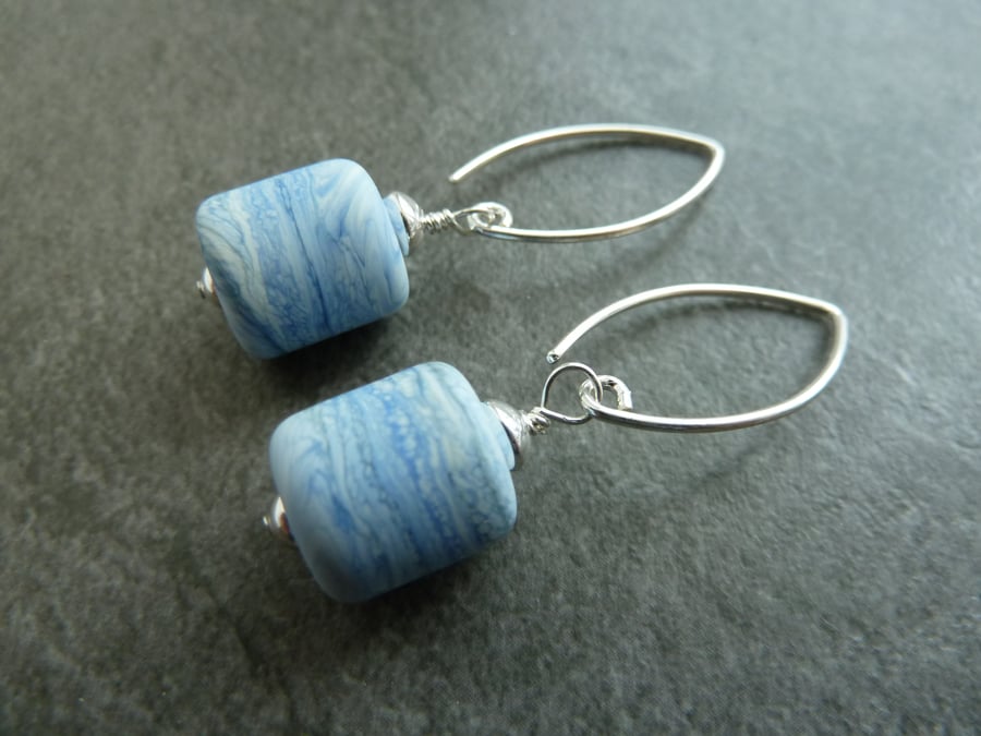sterling silver, blue sea lampwork glass earrings