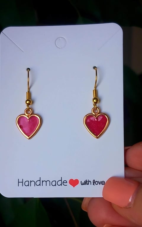 Pink earrings drop dangle hypoallergenic resin Pink Hearts,Resin tiny Pink heart