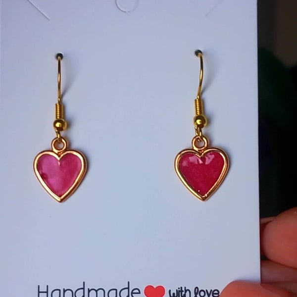Pink earrings drop dangle hypoallergenic resin Pink Hearts,Resin tiny Pink heart
