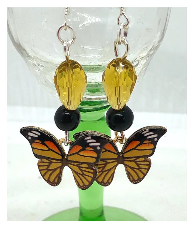 One of a Kind Yellow and Black enamelled butterfly earrings