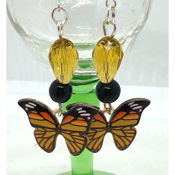 One of a Kind Yellow and Black enamelled butterfly earrings
