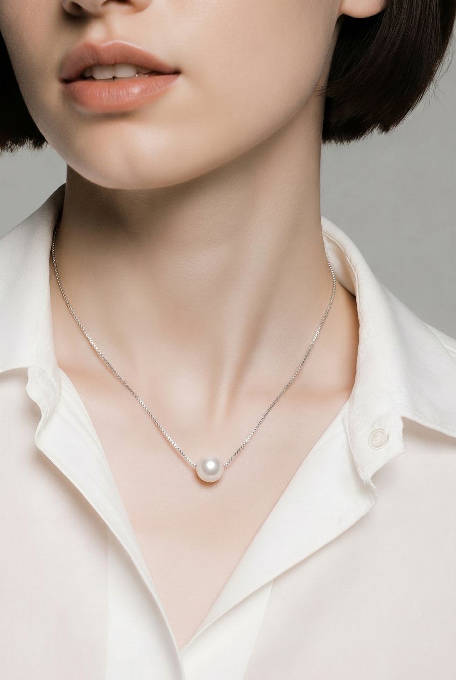 Single Floating 9mm Freshwater Pearl on Sterling Silver Chain