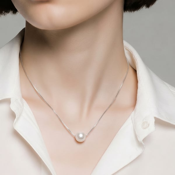 Single Floating 9mm Freshwater Pearl on Sterling Silver Chain