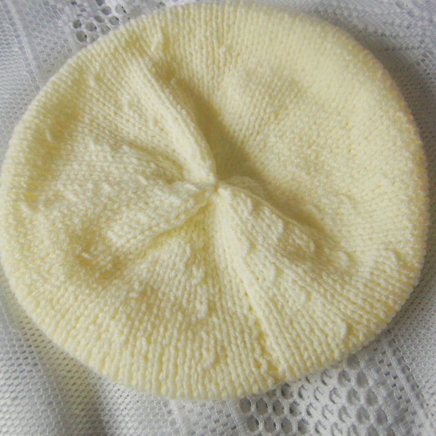 Child's Hand Knitted Beret, Child's Yellow Hat, Child's Yellow Beret