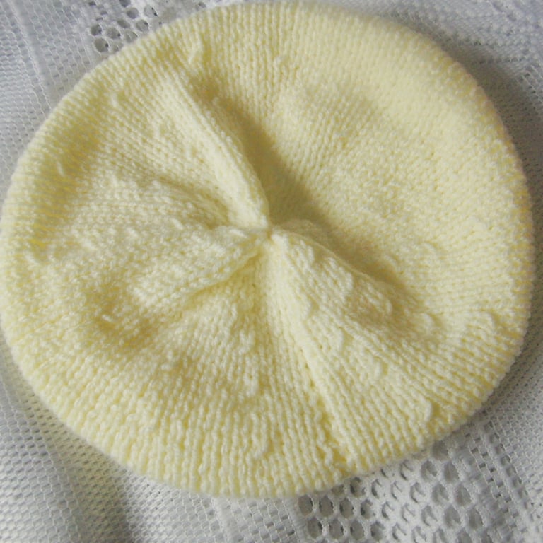 Child's Hand Knitted Beret, Child's Yellow Hat, Child's Yellow Beret