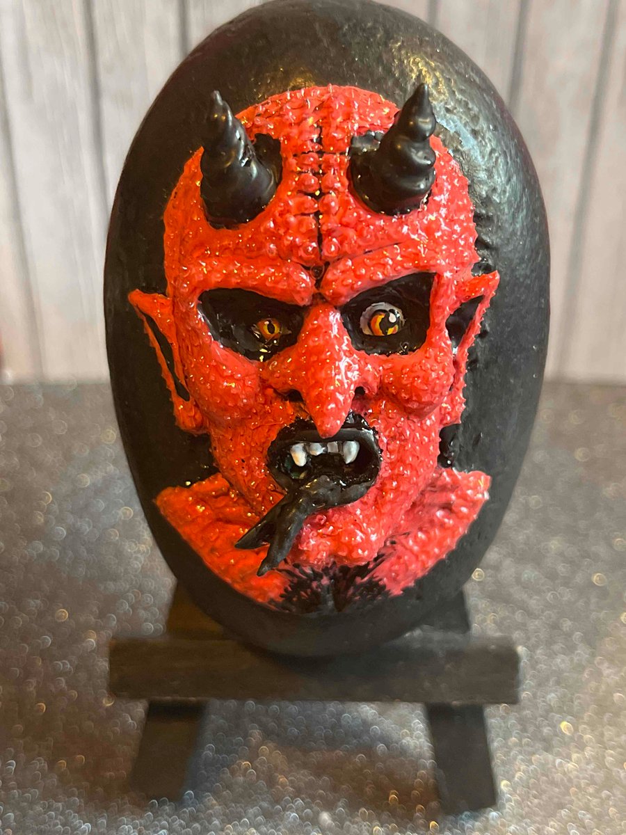 Hand painted Demon Devil Stone