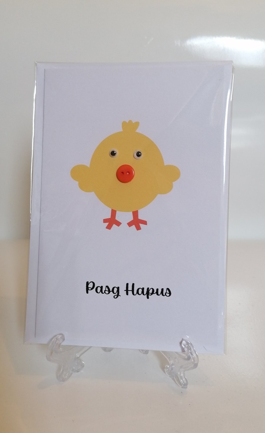 Pasg Hapus Happy Easter chick with a button nose greetings card 