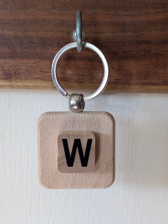 Alphabet letter tile wooden keyring - bagcharm - W