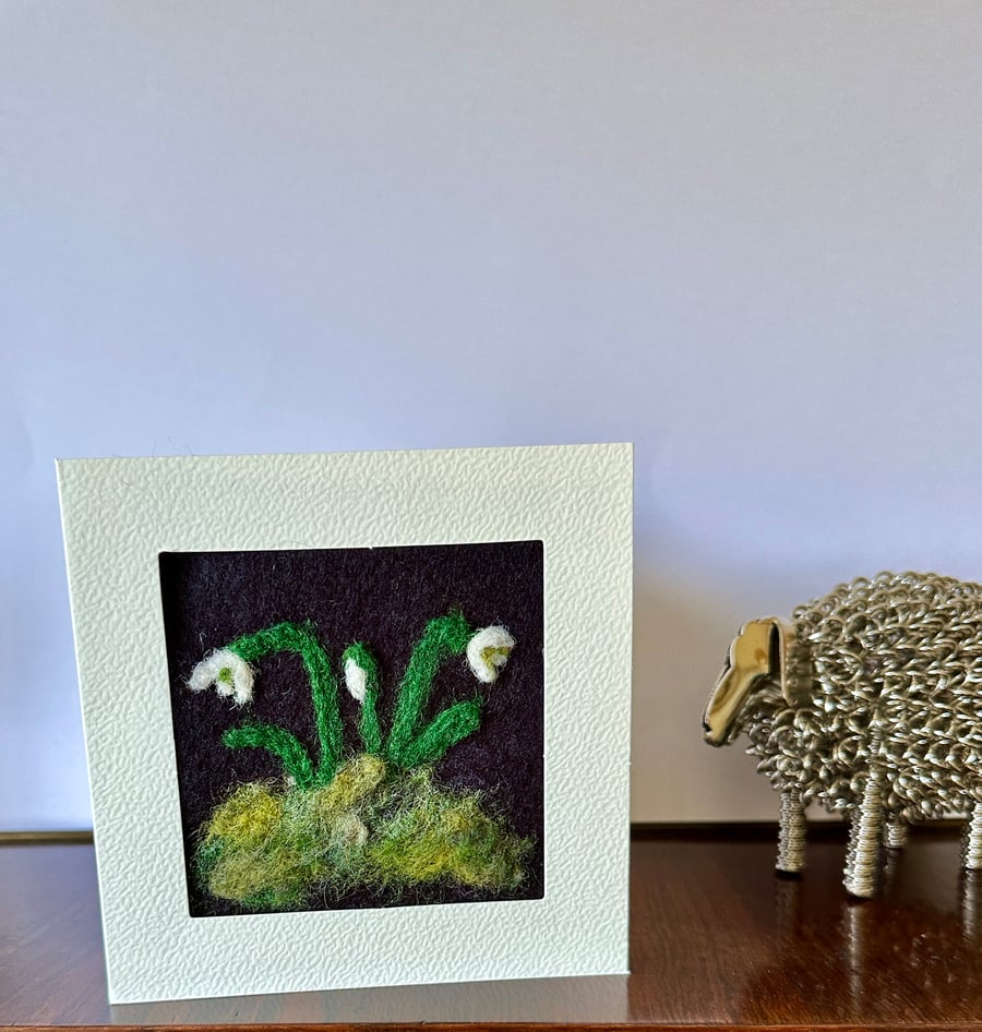 Needlefelted Snowdrops Greetings Card for Flower & Nature Lovers. Sympathy card