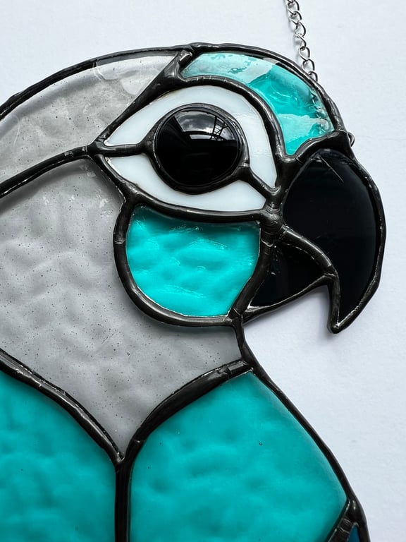 Custom stained glass conure parrot portrait