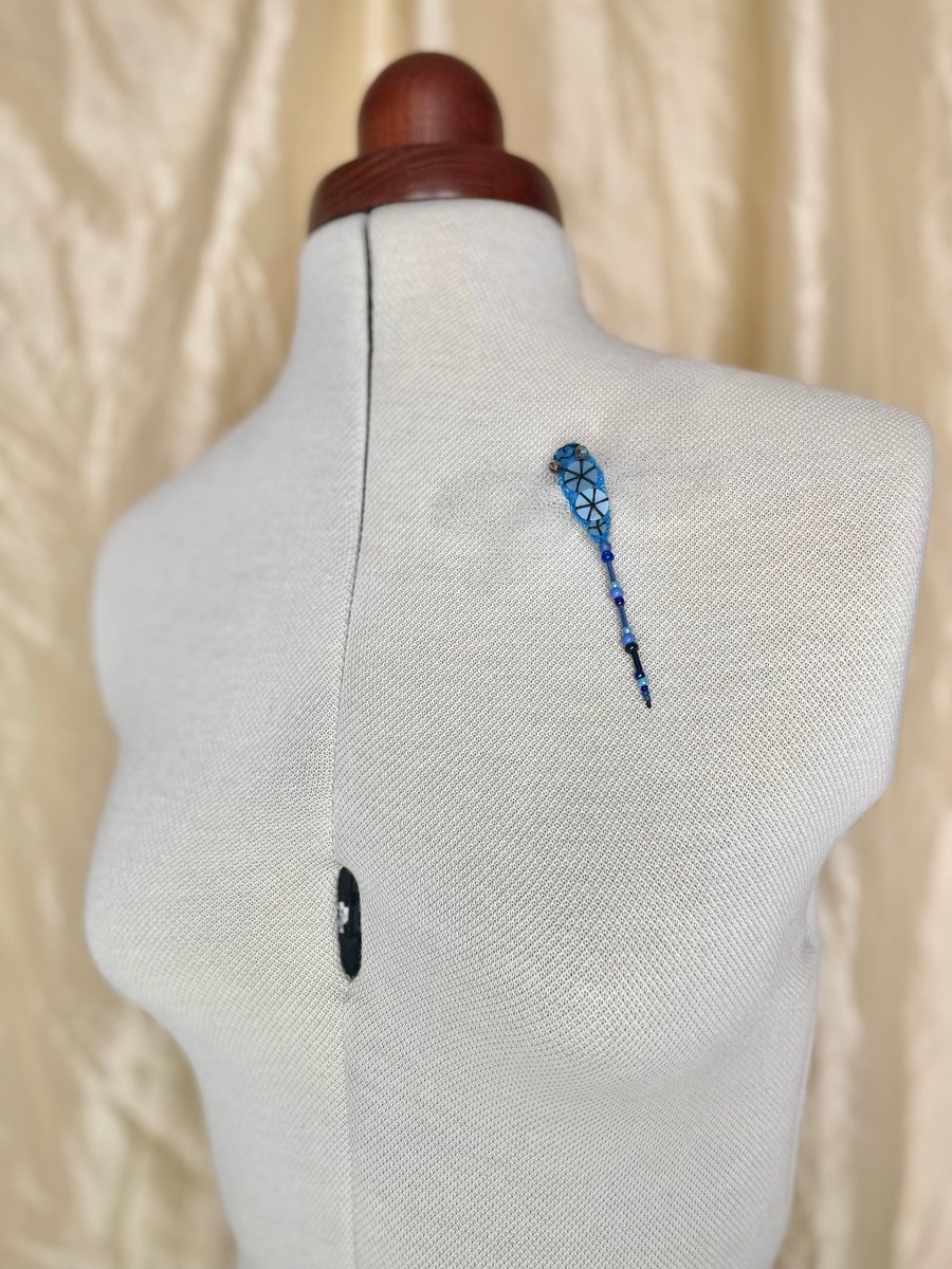 Dragonfly brooch, felt ladies lapel pin, hand embroidered blue insect gift