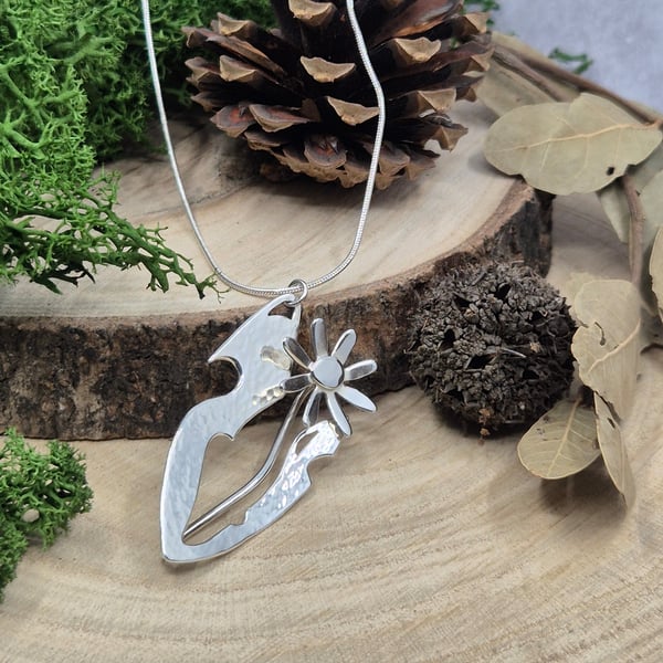 Sterling Silver Single Flower and Leaves Asymmetric Necklace (One of a Kind) 014