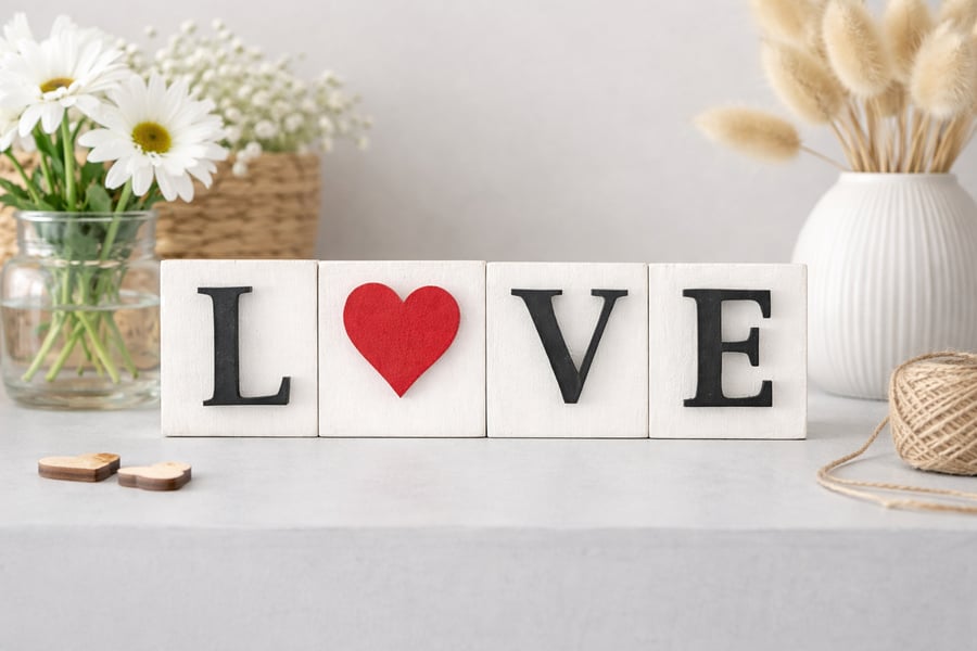Handmade Wooden LOVE Blocks – romantic shelf decor 