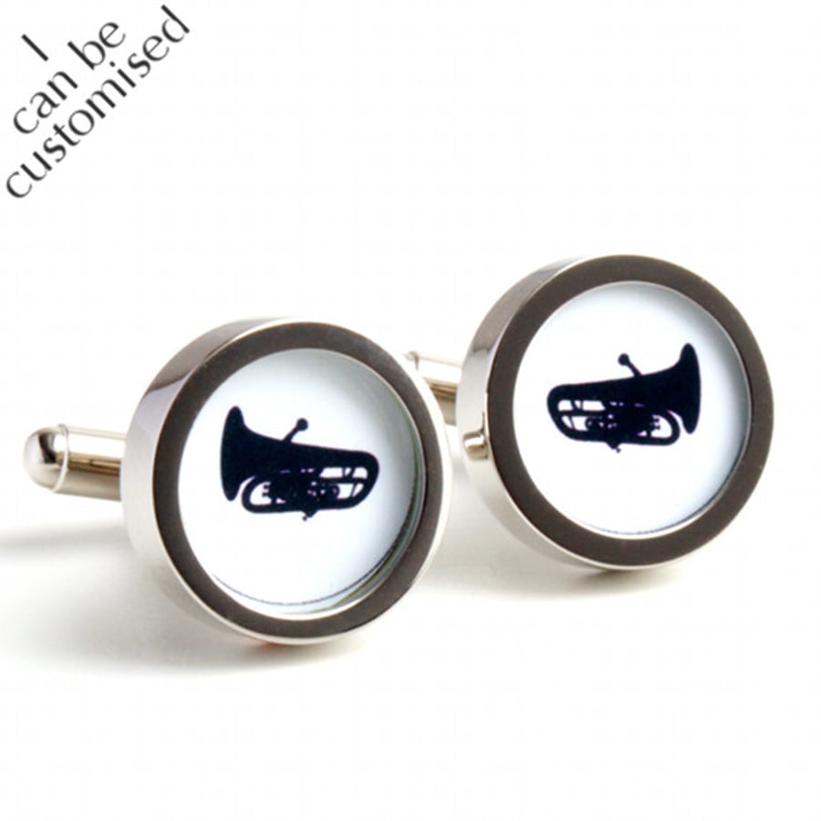 Tuba Cufflinks in Black and White Silhouette for Musicians