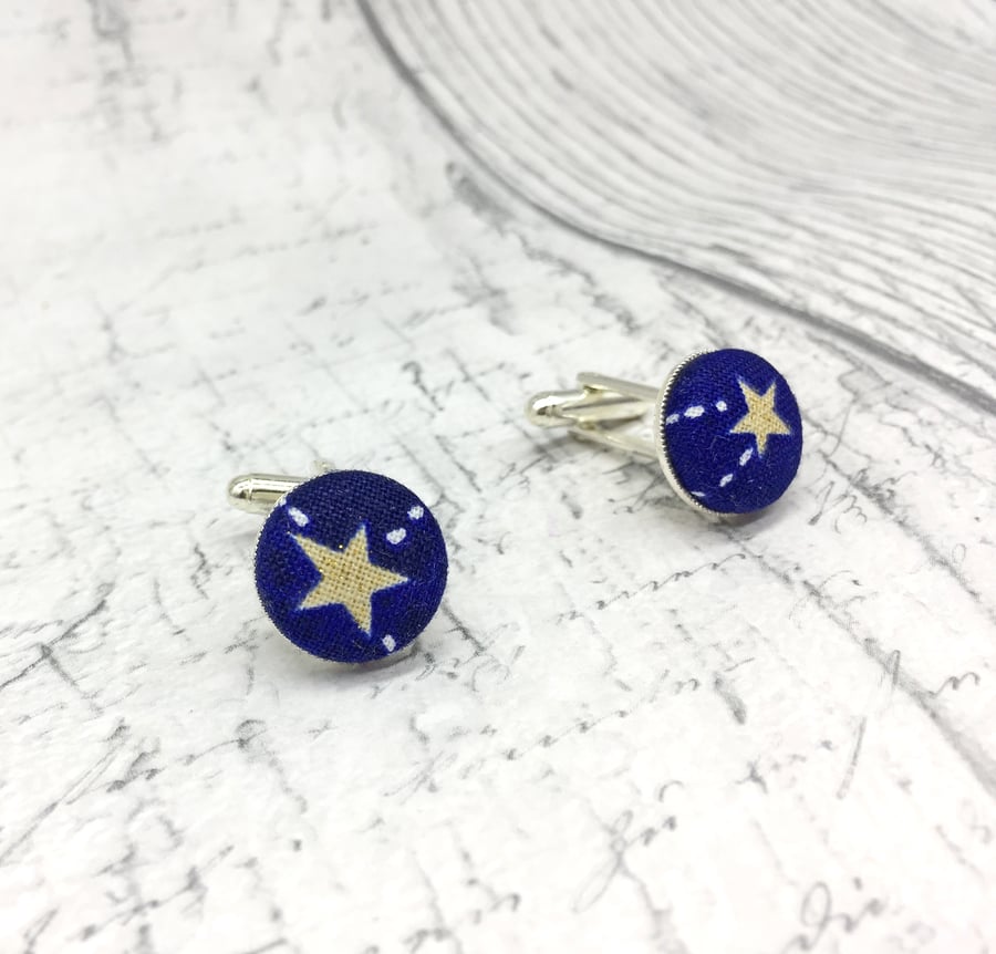 Constellations Star fabric button cufflinks silver plated finish