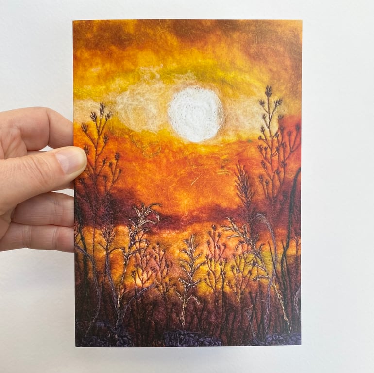 Summer sunset through plants printed card.