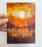 Summer sunset through plants printed card.