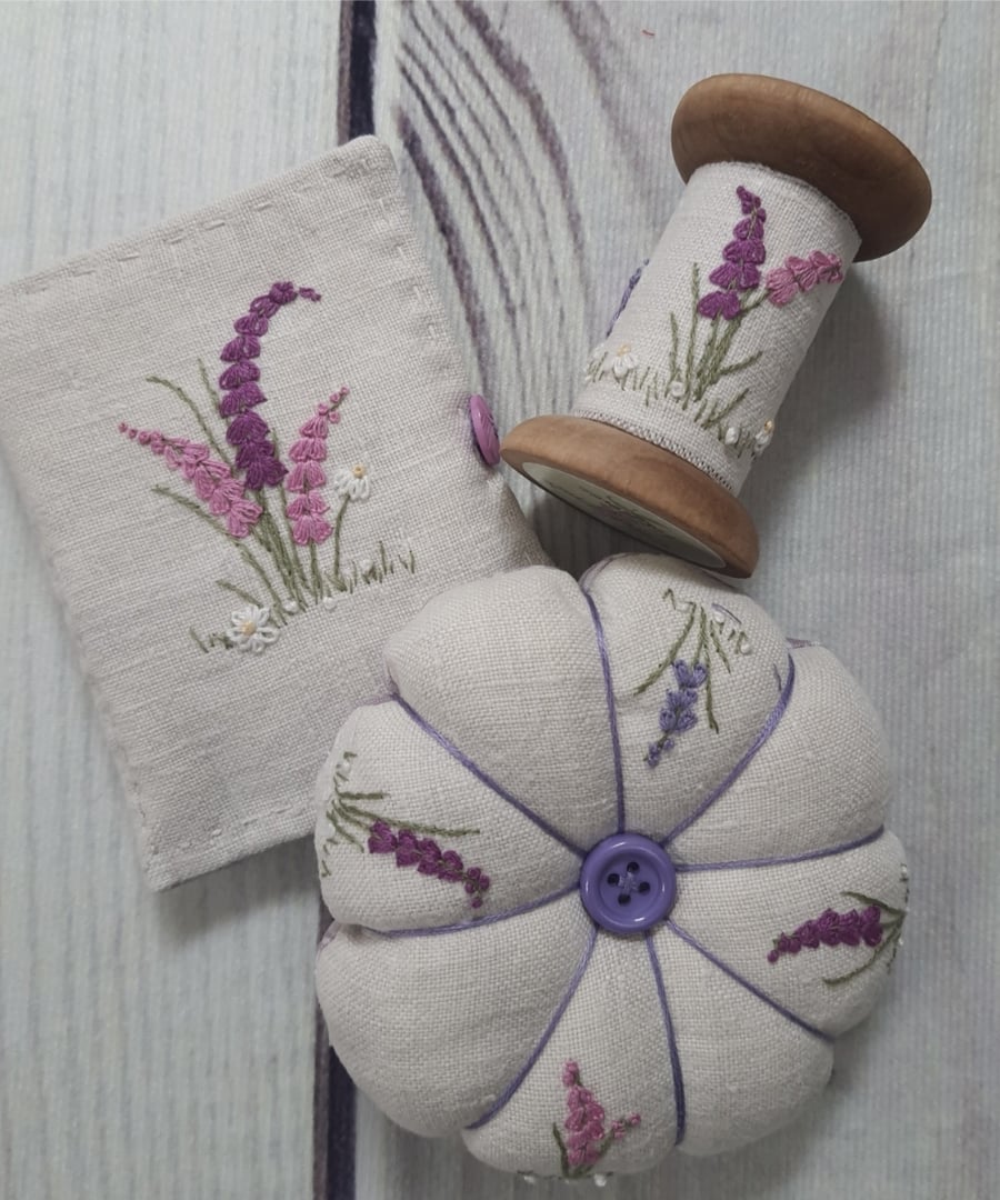 Hand Embroidered  3 Piece Sewing Set