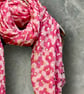 Chic Retro Floral Pink Scarf with Gold Accent for All season,Great Gifts for Her - Image 1