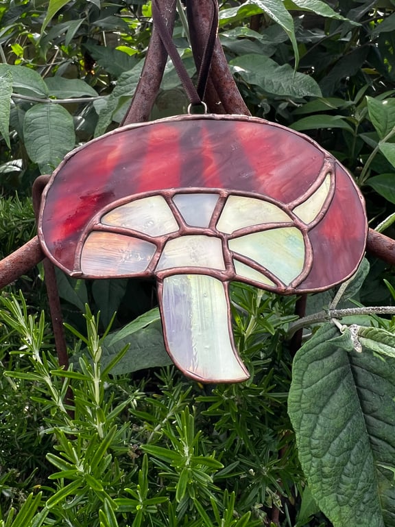 Red and copper stained glass mushroom toadstool - woodland decoration 