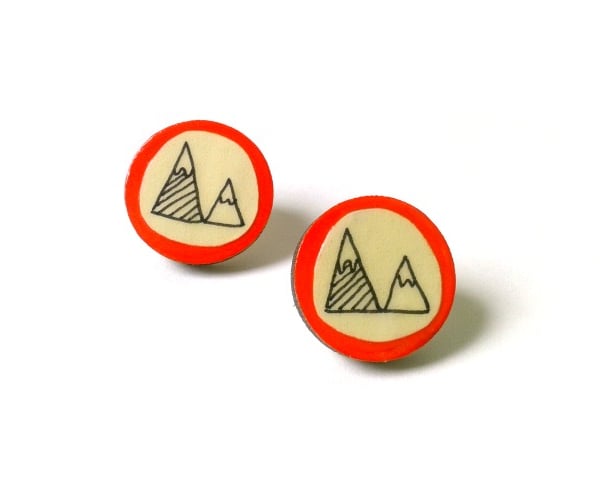 Red Mountain Illustrated Wooden Earrings