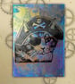 Pirate Cat One off Hand-Pulled Linocut & Gelli Print Blue
