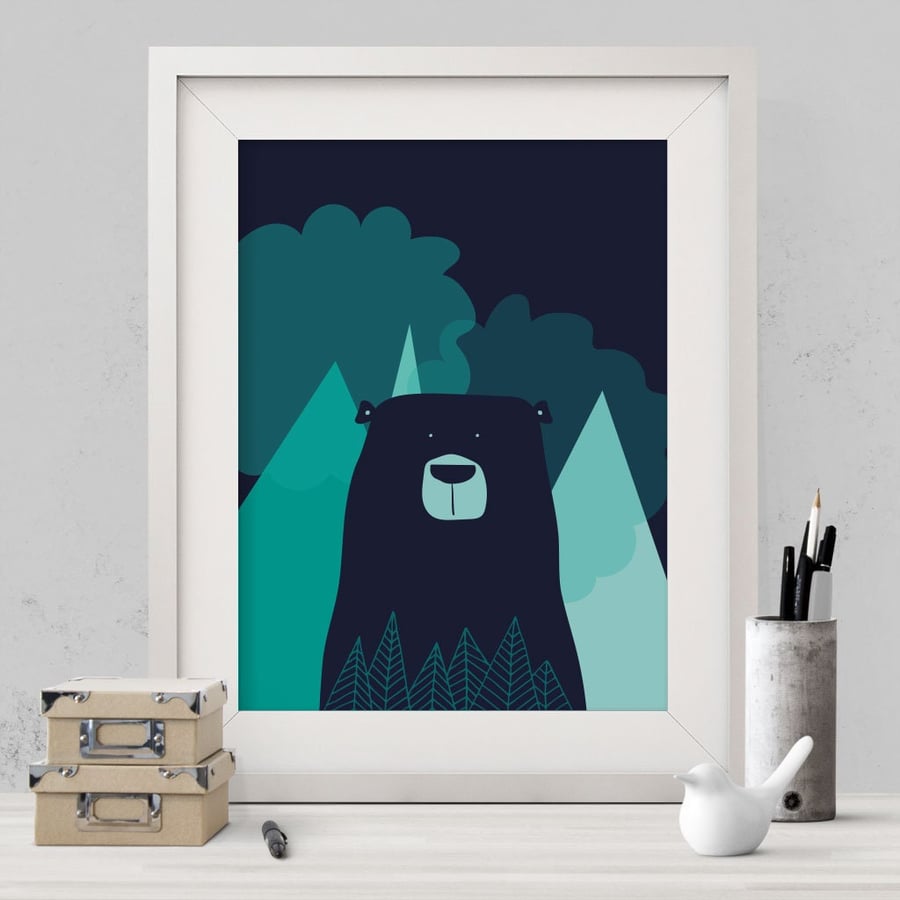 Nordic Bear I Wall Art Print, Nursery Print, Bear Print, Nordic Art