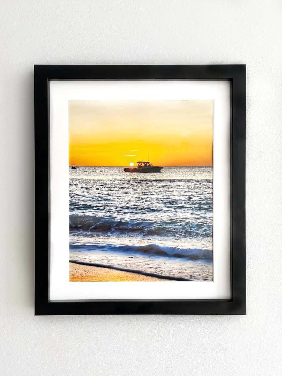 Framed Photo Boat Catching the Sunset, Barbados, Caribbean Print