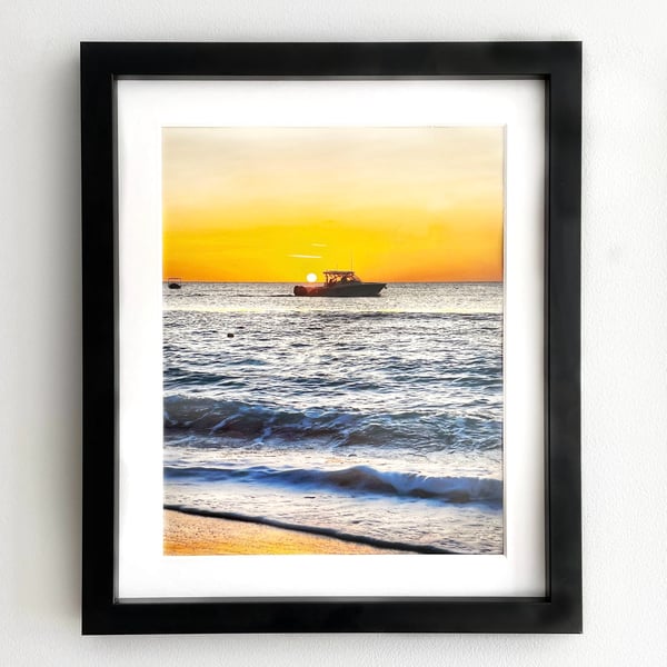 Framed Photo Boat Catching the Sunset, Barbados, Caribbean Print