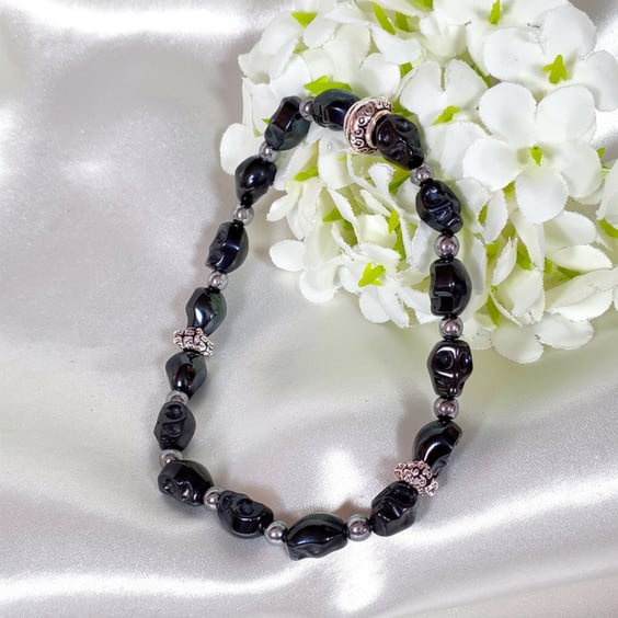 Hematite Skull Bracelet